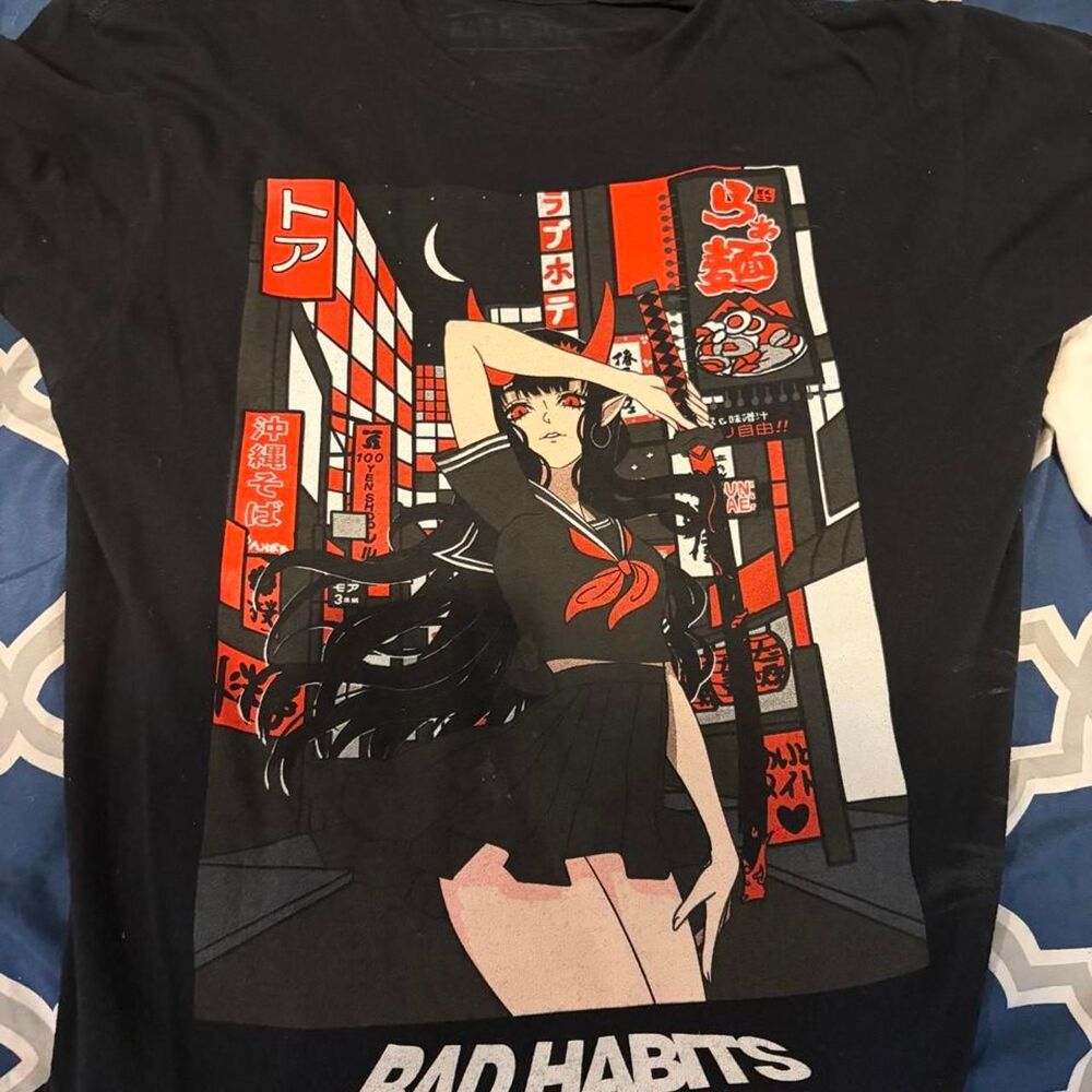 Bad habits samurai anime girl graphic tee